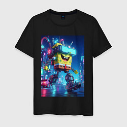 Футболка хлопковая мужская Cyber Sponge Bob - neon glow fantasy, цвет: черный