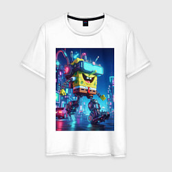 Футболка хлопковая мужская Cyber Sponge Bob - neon glow fantasy, цвет: белый