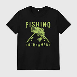 Футболка хлопковая мужская Рыболовный турнир, цвет: черный