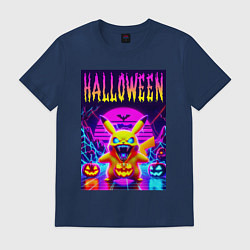 Футболка хлопковая мужская Pikachu - halloween vaporwave, цвет: тёмно-синий
