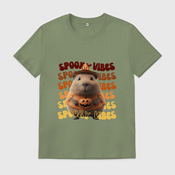 Футболка хлопковая мужская Spooky vibes - жуткий вайб, цвет: авокадо