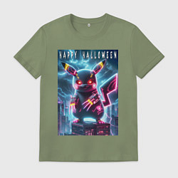 Футболка хлопковая мужская Pikachu with a cyber claws - halloween, цвет: авокадо