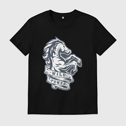 Футболка хлопковая мужская Мустанг - дикая энергия, цвет: черный