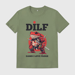 Футболка хлопковая мужская DILF damn I love frogs, цвет: авокадо
