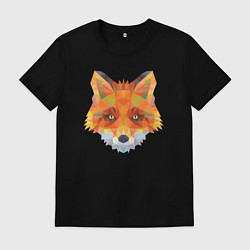 Футболка хлопковая мужская Лисичка лоу поли, цвет: черный