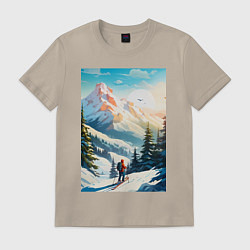 Мужская футболка Лыжник в горах