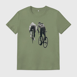 Футболка хлопковая мужская Велосипедисты, цвет: авокадо
