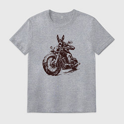 Футболка хлопковая мужская Доберман байкер на мотоцикле чоппере, цвет: меланж