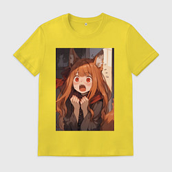 Футболка хлопковая мужская Волчица и пряности Холо удивление, цвет: желтый