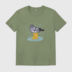 Футболка хлопковая мужская Голубь в классных резиновых сапожках, цвет: авокадо