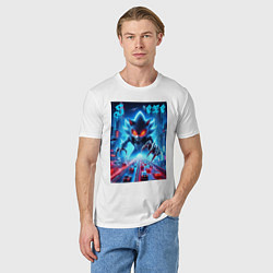 Футболка хлопковая мужская Hedgehog in neon metropolis - ai art, цвет: белый — фото 2