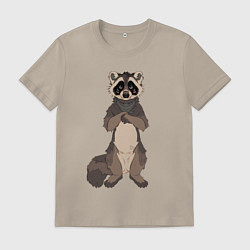 Футболка хлопковая мужская Енот арт, цвет: миндальный