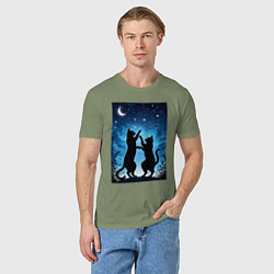 Футболка хлопковая мужская Танцующие коты под звёздным небом, цвет: авокадо — фото 2