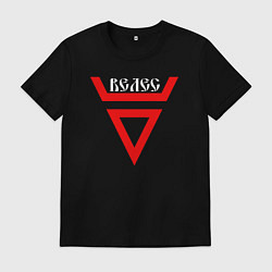 Футболка хлопковая мужская Символ велеса и надпись велес по старославянски, цвет: черный