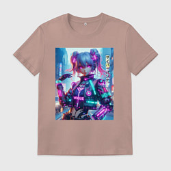 Футболка хлопковая мужская Модная красотка - киберпанк, цвет: пыльно-розовый