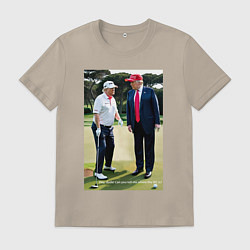 Футболка хлопковая мужская Джо и Дональд на поле для гольфа, цвет: миндальный