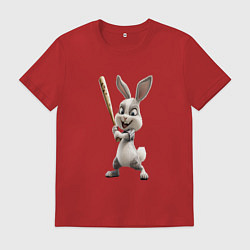 Футболка хлопковая мужская Заяц спортивный, цвет: красный