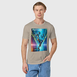 Футболка хлопковая мужская Cool cyber dancer - neon glow, цвет: миндальный — фото 2