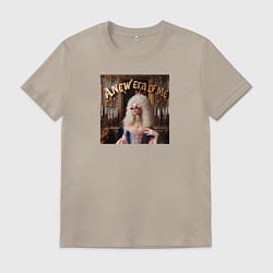 Футболка хлопковая мужская Девушка с белыми волосами и в солнечных очках, цвет: миндальный