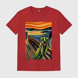 Футболка хлопковая мужская Богомол кричит на картине Эдварда Мунка - мем иску, цвет: красный