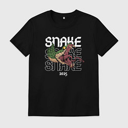 Футболка хлопковая мужская Зелёная змея символ года 2025, цвет: черный