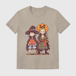 Футболка хлопковая мужская Luffy и Zoro в хэлуинском костюме, цвет: миндальный
