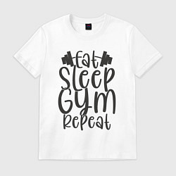 Футболка хлопковая мужская Eat sleep gym, цвет: белый
