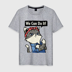 Футболка хлопковая мужская We can do it - cat, цвет: меланж