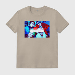 Футболка хлопковая мужская Big Bang в ярких образах K-pop, цвет: миндальный