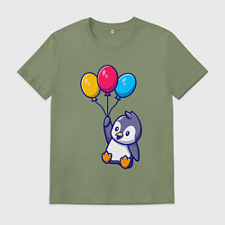 Футболка хлопковая мужская Пингвин с шариками, цвет: авокадо