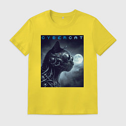 Футболка хлопковая мужская Cyber black cat - ai art fantasy, цвет: желтый