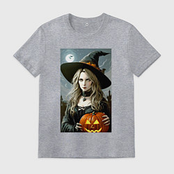 Мужская футболка Ведьма держит тыкву - хэллоуин