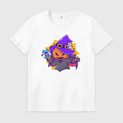 Футболка хлопковая мужская Тыква геймер, цвет: белый