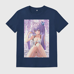 Футболка хлопковая мужская Геншин Кэ Цин, цвет: тёмно-синий