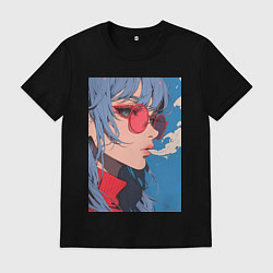 Футболка хлопковая мужская Девушка в очках арт, цвет: черный