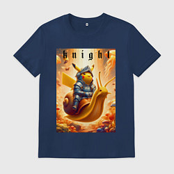 Футболка хлопковая мужская Pikachu knight on a snail - ai art fantasy, цвет: тёмно-синий