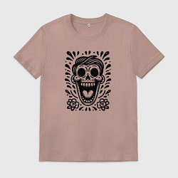 Футболка хлопковая мужская Татуировка смеющегося черепа, цвет: пыльно-розовый