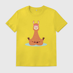 Футболка хлопковая мужская Лама в позе лотоса занимается йогой, цвет: желтый