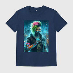 Футболка хлопковая мужская Cool girl - cyberpunks not dead, цвет: тёмно-синий