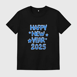 Футболка хлопковая мужская С новым годом снежная надпись, цвет: черный