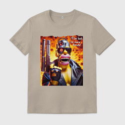 Футболка хлопковая мужская Гомер Симпсон и Арнольд Шварценеггер - коллаба, цвет: миндальный