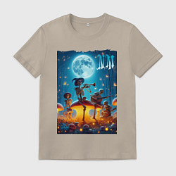 Футболка хлопковая мужская Musical quartet Neon mushrooms, цвет: миндальный