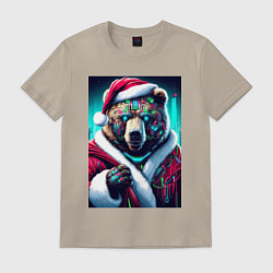 Футболка хлопковая мужская Cyber bear - Santa Claus, цвет: миндальный