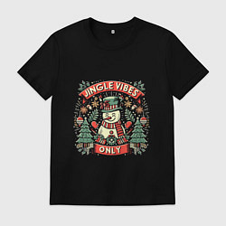 Футболка хлопковая мужская Новогодний снеговик, цвет: черный