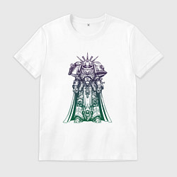 Футболка хлопковая мужская Воин из вселенной Вархаммер 40000, цвет: белый