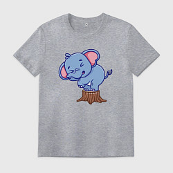 Футболка хлопковая мужская Слонёнок на пеньке, цвет: меланж