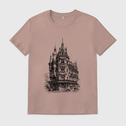 Футболка хлопковая мужская Старинный дом, цвет: пыльно-розовый