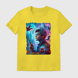 Футболка хлопковая мужская Гарри Поттер с волшебной палочкой - нейроарт фанта, цвет: желтый
