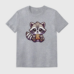 Футболка хлопковая мужская Милый енотик с печенькой, цвет: меланж
