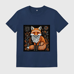 Футболка хлопковая мужская Лиса в ночном лесу, цвет: тёмно-синий